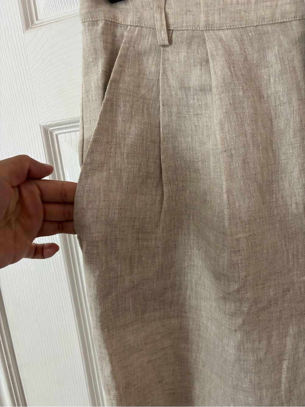 Reformation Mason Linen Pants Oatmeal Beige High Waisted Wide Leg Pleated Size 6 - Picture 9 of 12